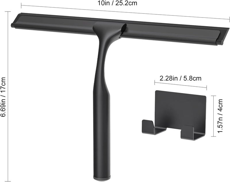 APLOP Stainless Steel Shower Squeegee for Glass Doors, Multi-Purpose Squeegee for Shower Glass, Bathroom and Car Windows, Squeegee with Adhesive Hook-10”, Black - Image 3